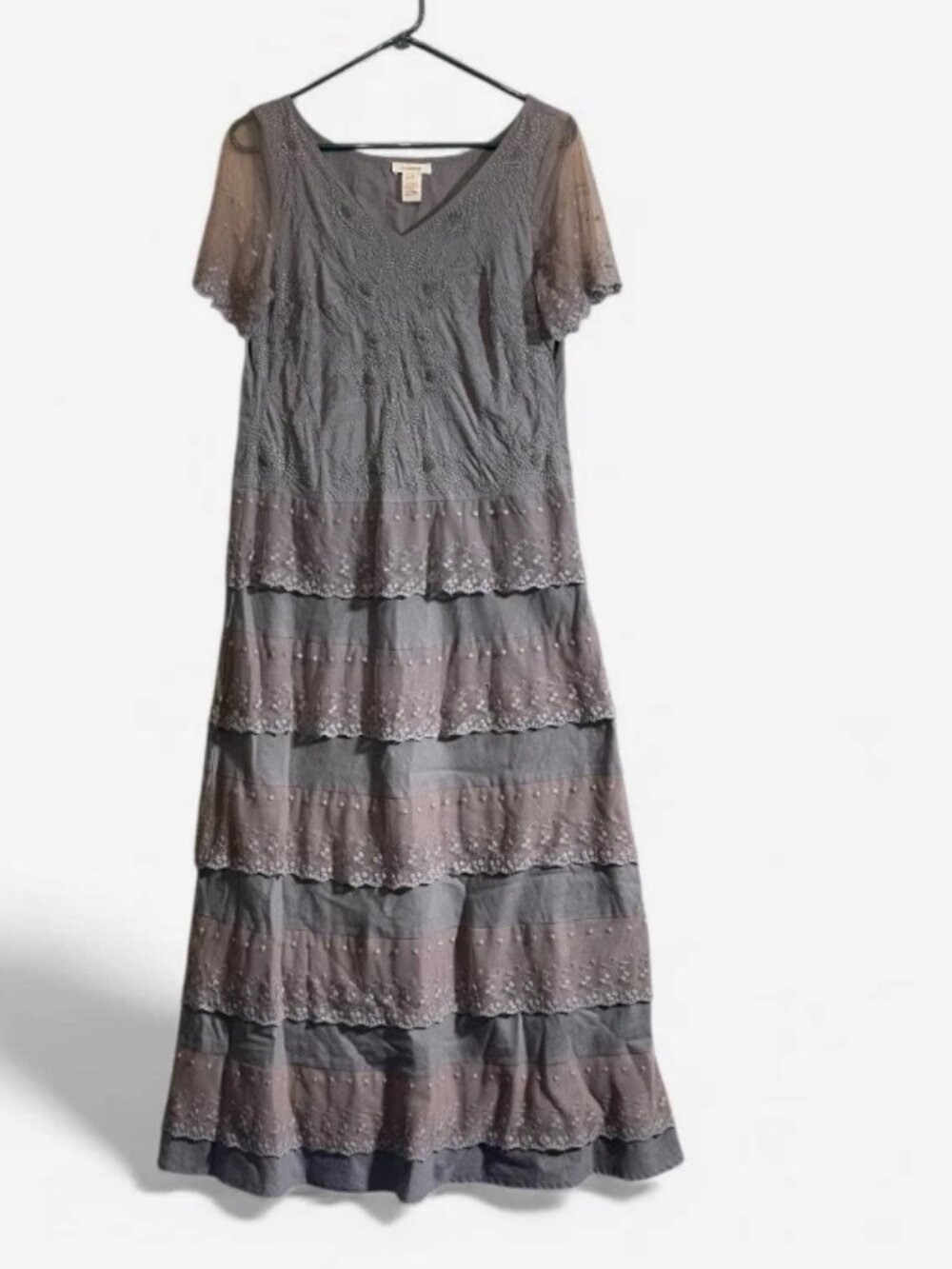 Sundance Sz 12 Maxi Dress Lace Trim Tiered Lavender Linen Cottagecore Fairy Boho